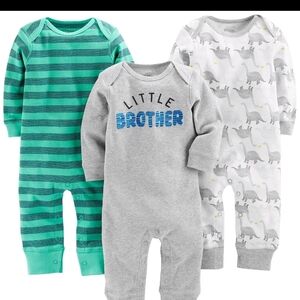 Carter's Green Striped and Gray Dinosaur Footies